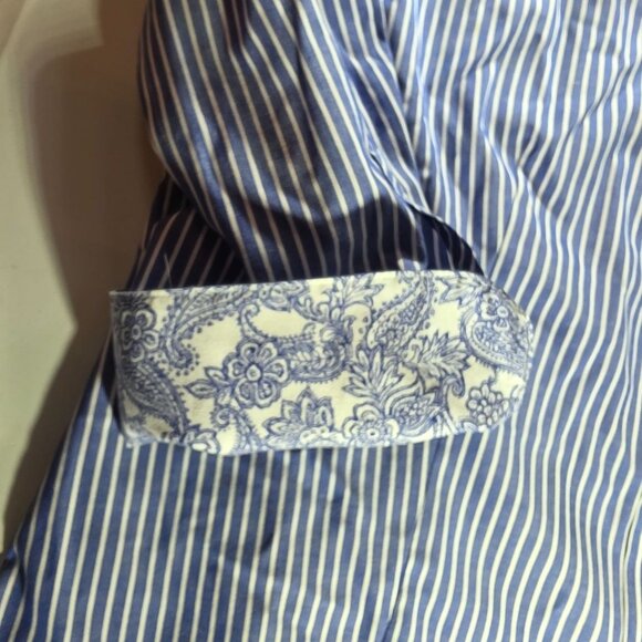 Talbots Blue White Striped Button-Down Shirt Womens Sz14 Paisley Cuff nautical - Picture 3 of 6